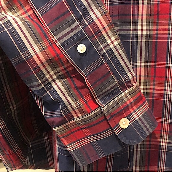 VINEYARD VINES Navy Red Plaid Button Down Shirt w Button Collar & Cuffs Sz LARGE - Picture 9 of 12